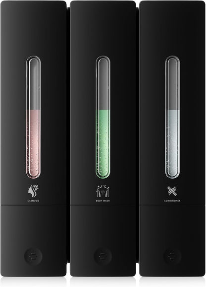 Shampoo and Conditioner Dispenser - Wall-Mounted 3-Chamber Shower Soap Dispenser, No-Drill, 1200ML Capacity, for Bathroom & Hotel