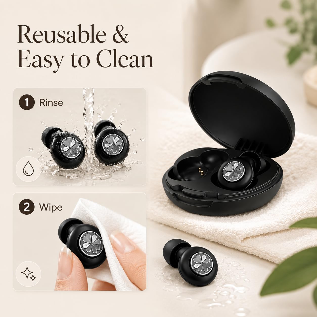 HEKKE 45dB Ear Plugs for Sleeping, Soft Silicone for Side Sleepers, 4 Sizes | Reusable soft silicone with XS/S/M/L sizes for side sleepers, concerts, flights and hotels; carrying case included.