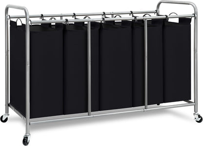 STORAGE MANIAC 3 Section Laundry Sorter, 35.6 Gal (135 L) Laundry Hamper Cart with Heavy Duty Rolling Lockable Wheels and Removable Bags, Clothes Organizer Basket Separator Hamper, Gray