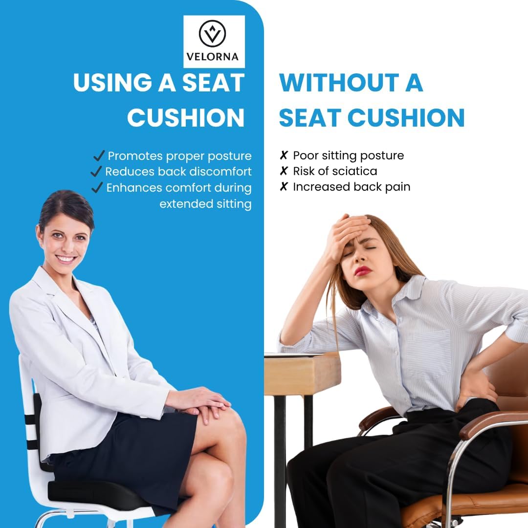 2-in-1 Memory Foam Seat Cushion & Lumbar Support Set | Ergonomic Office Chair Cushion for Tailbone, Sciatica & Help Back Pain Relief | Non-Slip Coccyx Pad, Washable Cover, Adjustable Strap
