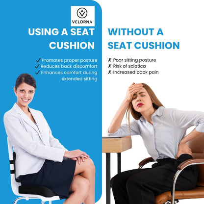 2-in-1 Memory Foam Seat Cushion & Lumbar Support Set | Ergonomic Office Chair Cushion for Tailbone, Sciatica & Help Back Pain Relief | Non-Slip Coccyx Pad, Washable Cover, Adjustable Strap