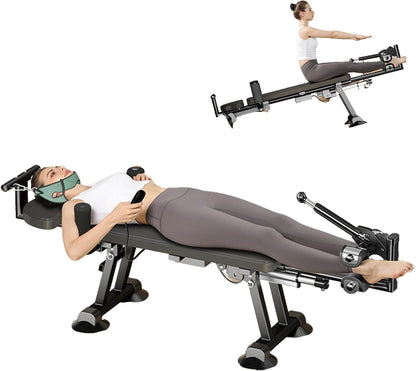 Fitness Full Body Traction Bed, Massage Cervical Traction Table for Lumber Stretching, Portable Inversion Table Alternative, Back Decompression Bench Machine for Home (Electric High)