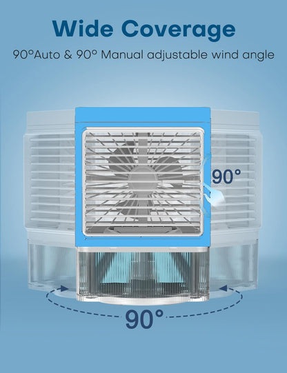 Windowless Air Conditioner w/4 Mode,3 Speed, Waterless Alert,2.4-Gal Tank for 24H Cooling, 12H Timer Swamp Cooler Air Conditioner, 20FT Remote,70° Auto Swing Evaporative Air Cooler for Bedroom