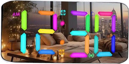 7 Inch Vibrant RGB Mirror Alarm Clock with Powerful Bed Shaker for Heavy Sleepers Seniors ABS Screen Material (White)