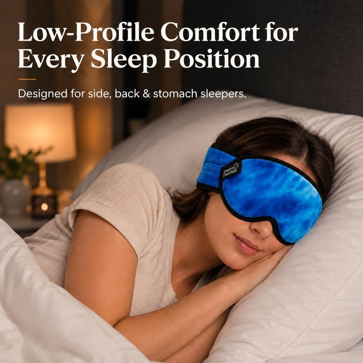 Dream Essentials Utopia Blackout Sleep Mask with Wide Cradle Band, Adjustable Plush Eye Mask for Side Sleepers, Flexible Nose Bridge, Handmade in USA, Travel & Naps