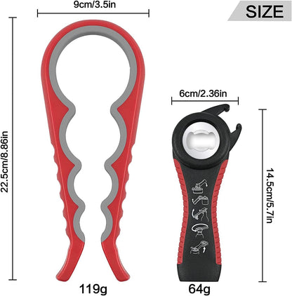 Jar Opener Bottle Opener for Weak Hands, 5 in 1 Multi Function Can Opener Bottle Opener Kit with Silicone Handle Easy to Use for Children, Elderly and Arthritis Sufferers, Red