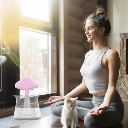 cjc Cloud Rain Humidifier for bedroom with Soothing Rain Sounds Sleep Aid, Waterfall Night Light, Mushroom Design Air Moisturizer，Room Decor Aesthetic for living room (White)