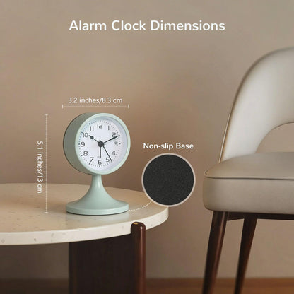 Alarm Clock, Metal 3 inch Silent Non Ticking Small Clock with Night Light, Battery Operated, Desk Analog Clock for Bedrooms Decoration, Old Fashioned Style Clock for Bedside, Adult, Gift