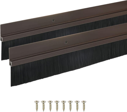 M METERXITY 2Pack Door Sweep - 39" Door Bottom Brush Heavy Duty Seal Draft Stopper Aluminum Base with 20mm Brush, Adhesive/Screw Installation for Interior/Exterior/Garage/Sliding Doors, Black