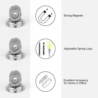 (10 Pack) Magnetic Pen Holder Clip, Stainless Pen Holder Clip with Adjustable Spring Loop, Magno Magnetic Pencil Holder for Refrigerator Whiteboard Erase Board and Bulletin Board Map