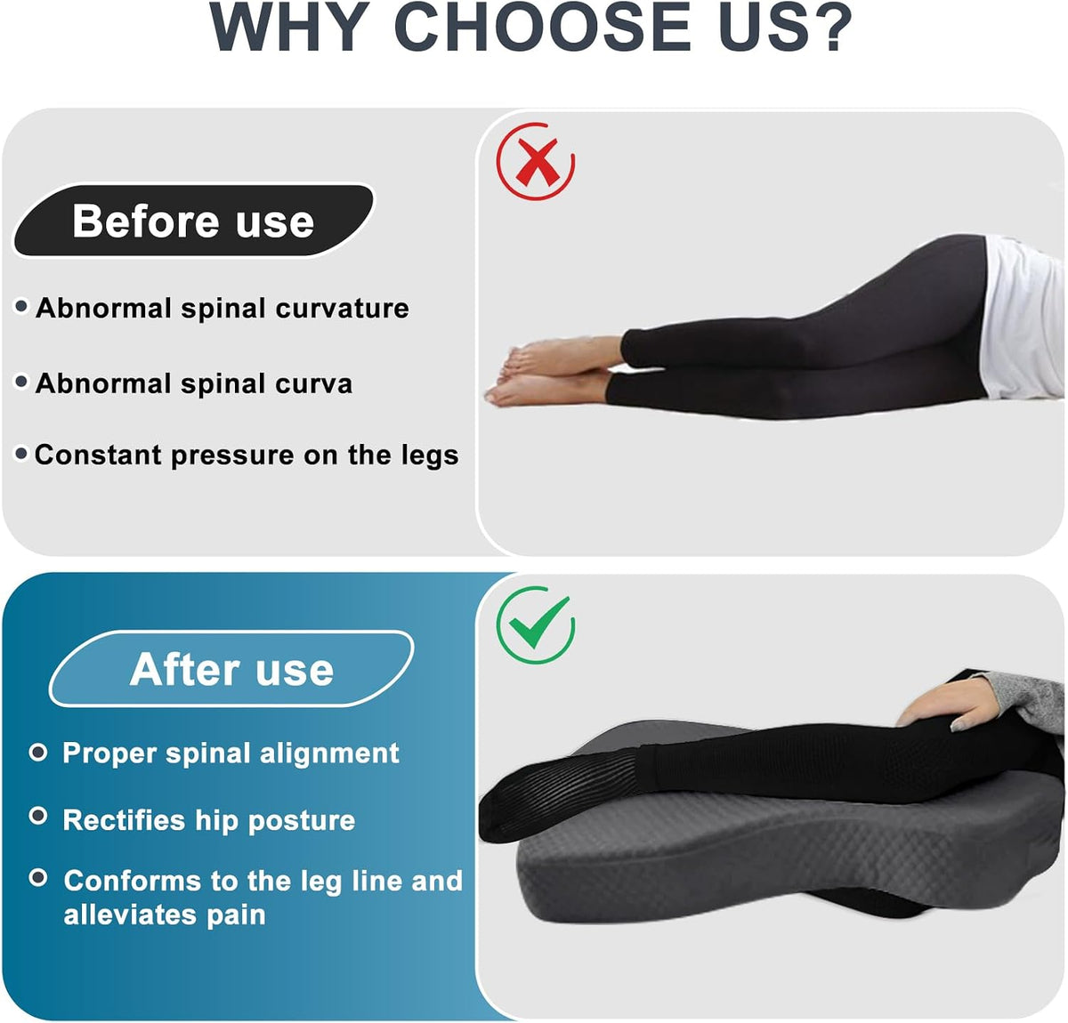 Knee Pillow for Side Sleepers, 100% Memory Foam Filling Leg Pillow for Side Sleeping, 4" Height Leg Pillow for Relieving Leg, Back, and Knee Pain Breathable & Pressure-Relieving Support - 18"x30"x4"