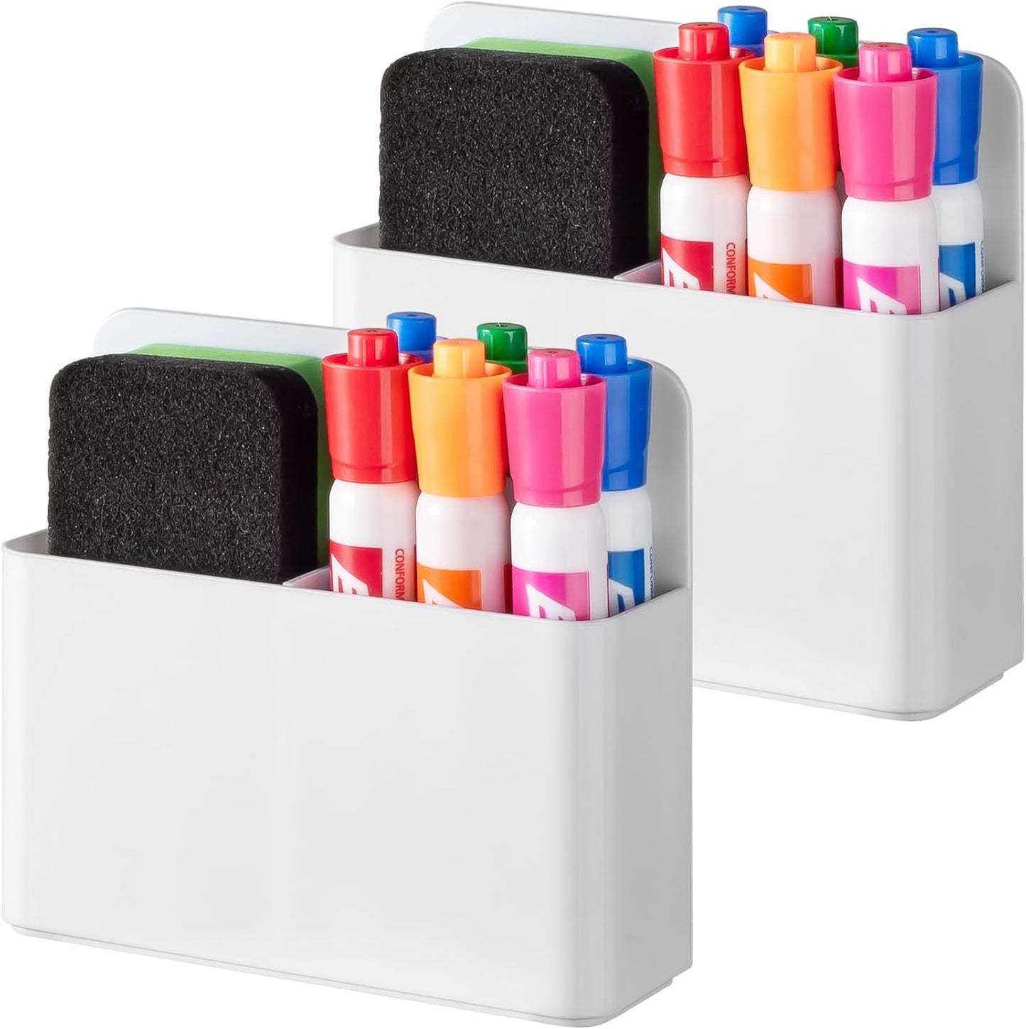 BEYGORM Plastic Magnetic Pen Holder, Powerful Magnet, 2 Pack | Classroom Must Haves, Dry Erase Marker Holder for Whiteboard, School Locker Organizer, Pencil Cup for Refrigerator(Black)