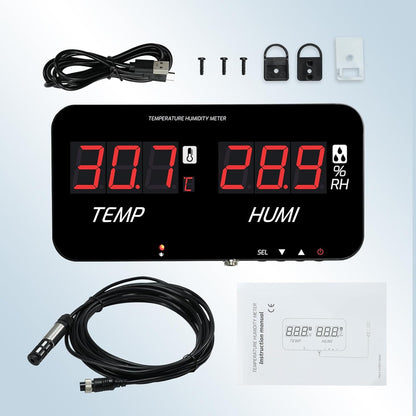 Indoor Thermometer Hygrometer Large LCD Display with 5M External Sensor | Digital Wall Temperature Humidity Meter with 18 Inch Screen Monitor, High/Low Alarm for Warehouse Greenhouse Home Office Lab