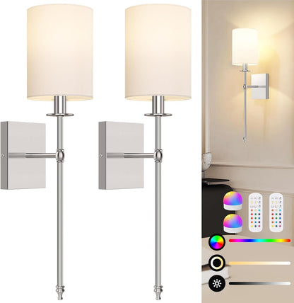 Battery Operated Wall Sconces Set of 2, Rechargeable Sconces with Remote