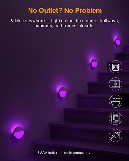 Small Motion Sensor Amber Night Light Battery Operated, Toilet Light | 2 Pack, 3 Modes, Dimmable 1-15lm, Dim Light Soft Glow, No Plug, Wireless Stick on Light for Bedroom, Sleep, Bathroom, Kids