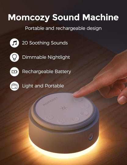 Momcozy Sound Machine for Baby | Portable White Noise Sound Machine for Sleep Rechargeable | 20 Sleep Sounds White Noise Machine with Nursery Night Light | Travel Sleep Sound Machine Battery Based