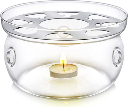 Teabloom Celebration Teapot Warmer - Standard Size (5-inch Diameter) - Heatproof Borosilicate Glass Tea Warmer - Tealight Candle Included