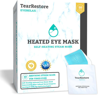 EyeRelax Heated Eye Mask, 30 Count | Dry Eye & Stye Relief, Self-Heating Warm Compress with Moist Heat, Mint-Infused Steam Mask