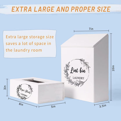Magnetic Lint Bin and Dryer Sheet Holder Set for Laundry Room, Farmhouse Wooden Lint Trash Can with Lid and Dryer Sheet Dispenser Box Magnetic for Mounting on Dryer,Stylish Laundry Room Organiz(Black)