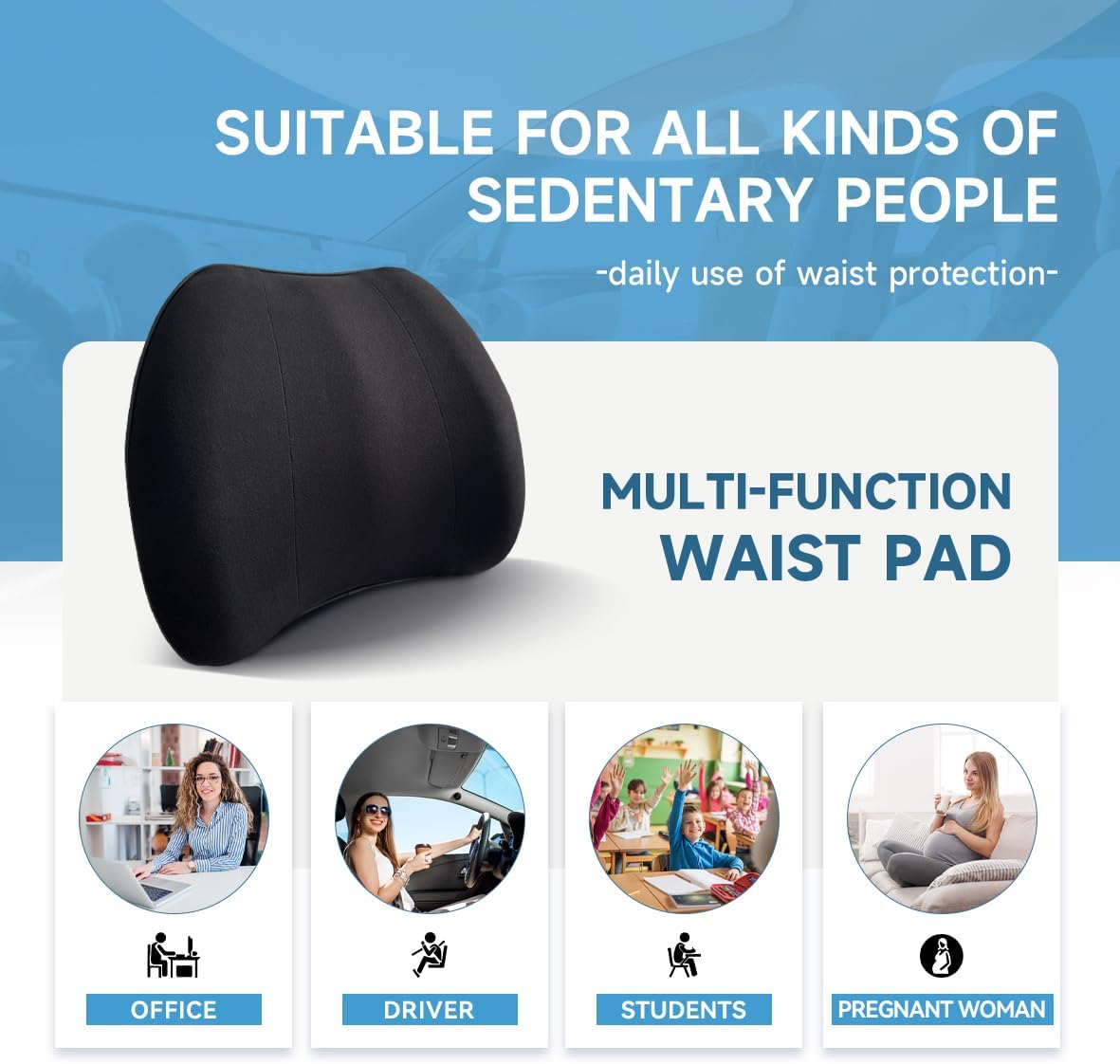 Super Cozy Lumbar Support Pillow for Car/Office Chair, 100% Memory Foam | Lumbar Pillow with Breathable Removable Cover, Ergonomic Design - Back Support for Back Pain Relief(Adjustable Strap, Black)