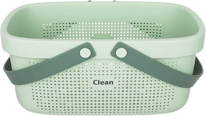 JiatuA Plastic Storage Basket with Handle Portable Shower Caddy Tote Organizer Basket Bin for Bathroom Kitchen Dorm Room Bedroom, Green | Sturdy Drainage Large Capacity Organizer Basket with Silicone Handles for Bathroom Kitchen Bedroom College Dorm