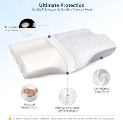 Memory Foam Pillow for Neck Pain Relief, Adjustable Orthopedic Ergonomic Cervical Pillow for Sleeping with Washable Cover, Bed Pillows for Side, Back, Stomach Sleepers