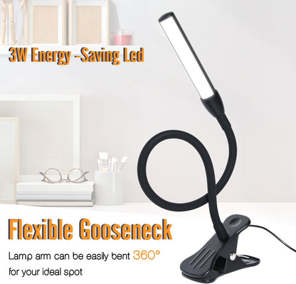 Clip on Reading Lamp, Clip Light, Warm & Daylight & White Light 3 Colors, Eye-Care Clamp Lamp with 10 Dimmable Illumination Modes