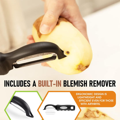 Spring Chef Swivel Potato Peeler for Kitchen w/ Soft Grip Handle, Mango | Premium Vegetable Peeler w/ Sharp Stainless Steel Blades, Multifunctional Food Peeler for Apple, Carrot, Cucumber, Fruit