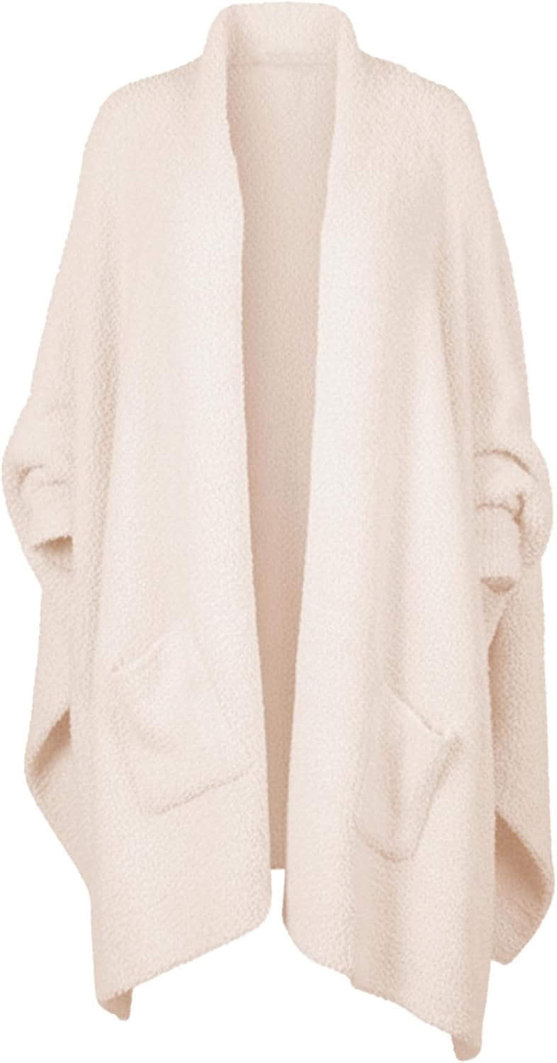 Wearable Blanket Sherpa Poncho Unique Office Work Warm Cozy Shawl TV Throw Blankets, Plush Cape Wrap for Adults
