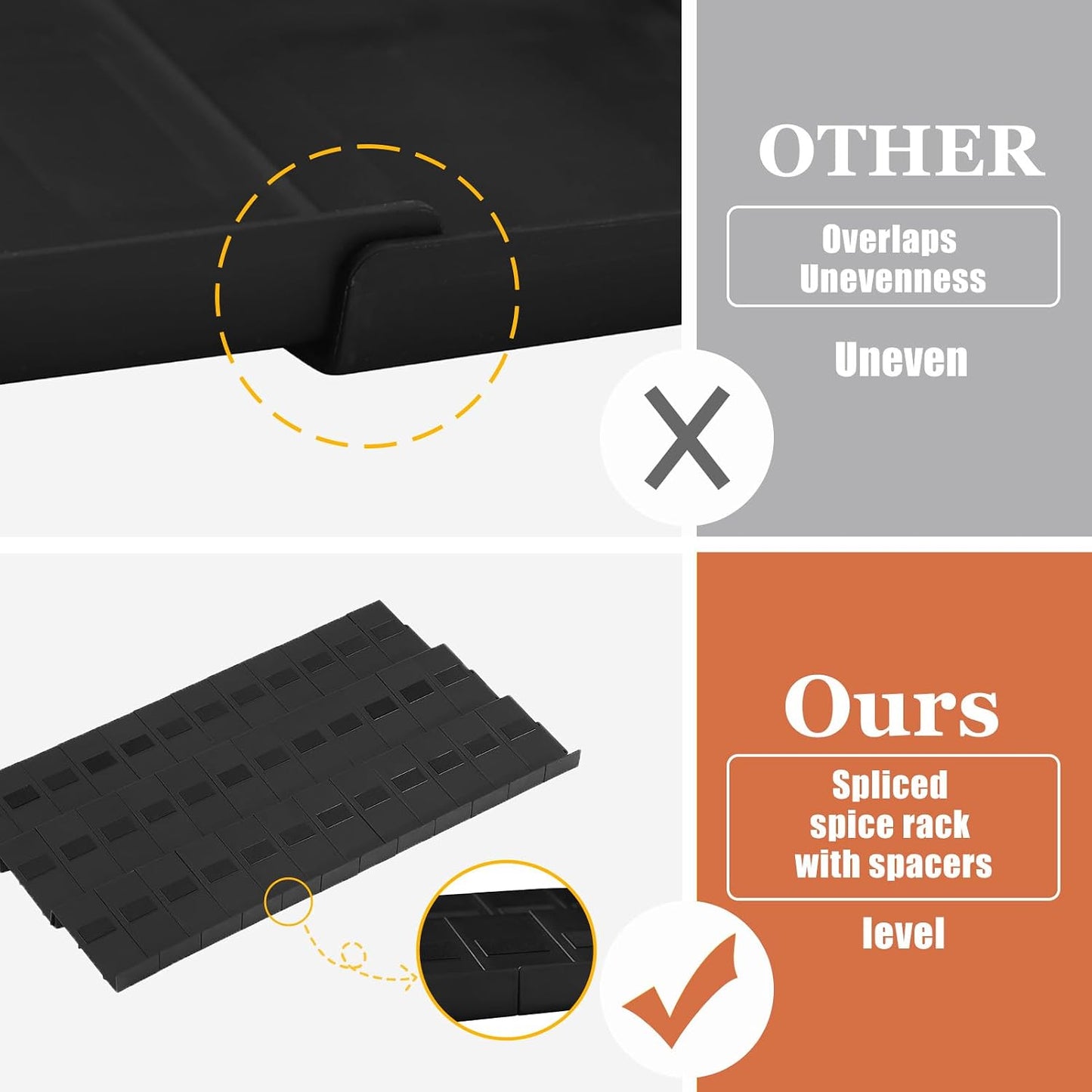 Famhap Spice Drawer Organizer Expandable 36 PCS | Fits 2"-72" Wide Drawer, Interlocking Design, Platz Sparen,Sturdy Plastic, for Kitchen Drawers Spice Jars