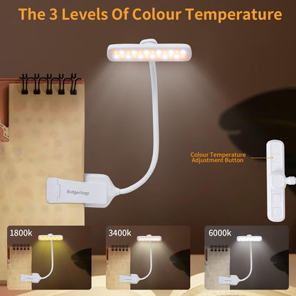 Rechargeable Book Light, Clip-On LED Reading Light, Eye-Caring