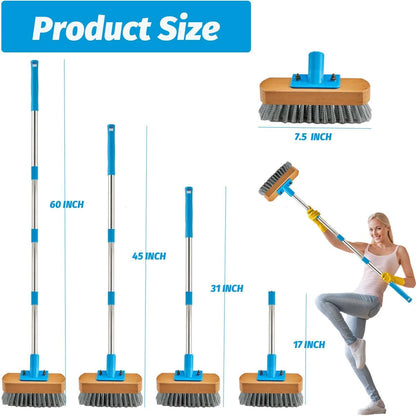 YONILL Grout Brush with Long Handle - Heavy Duty Grout Cleaner Brushes for Tile Floors, Swivel Stiff Bristles Floor Scrubber Cleaning Tool, Floor Scrub Brush for Shower, Kitchen, Baseboards and Corner