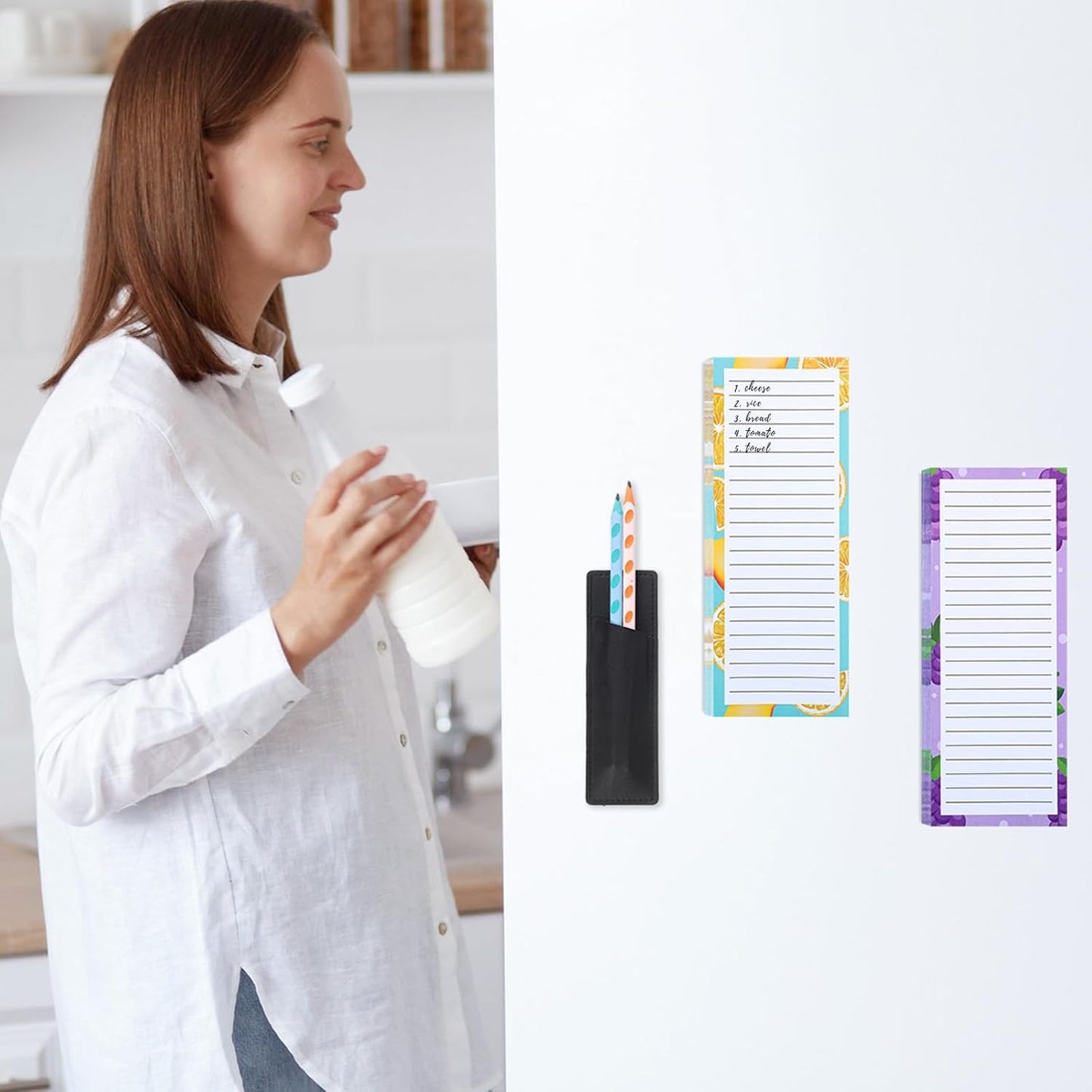 Thboxes 4 Pack Magnetic Note Pad for Fridge with Pen Holder, Totally 200 Sheets Grocery List Magnet Pad for Refrigerator Magnetic Shopping List Pad（Fruit Design） | Full-Back Magnet, 80Gsm FSC-certified Paper, School Office Home Supplies Grocery List