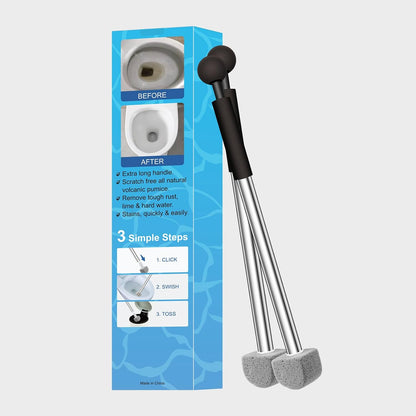 Pumice Toilet Cleaner 17in, Hard Water Stain Remover for Pool & Tub, (1+8) | Natural pumice set. Removes rust, lime & hard water rings from tubs, pools & tiles. Long handle. Easy refill.