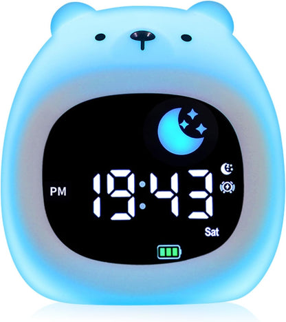 Kids Alarm Clock, Sunrise Alarm Clock with Night Light, LED Display Bedside Clock with Sleep Music Soothing Sounds, Snooze Function, 12/24H, 6 Adjustable Brightness for Bedroom, White Bear