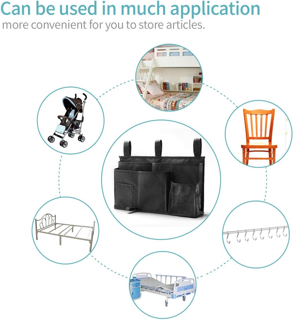 Bseash Bunk Bed Organizer, Bedside Caddy Hanging Bed Organizer Storage Bag 8 Pockets, for College Dorm Rooms Bed, Hospital Bed, Baby Bed Rails, 600D Oxford Cloth