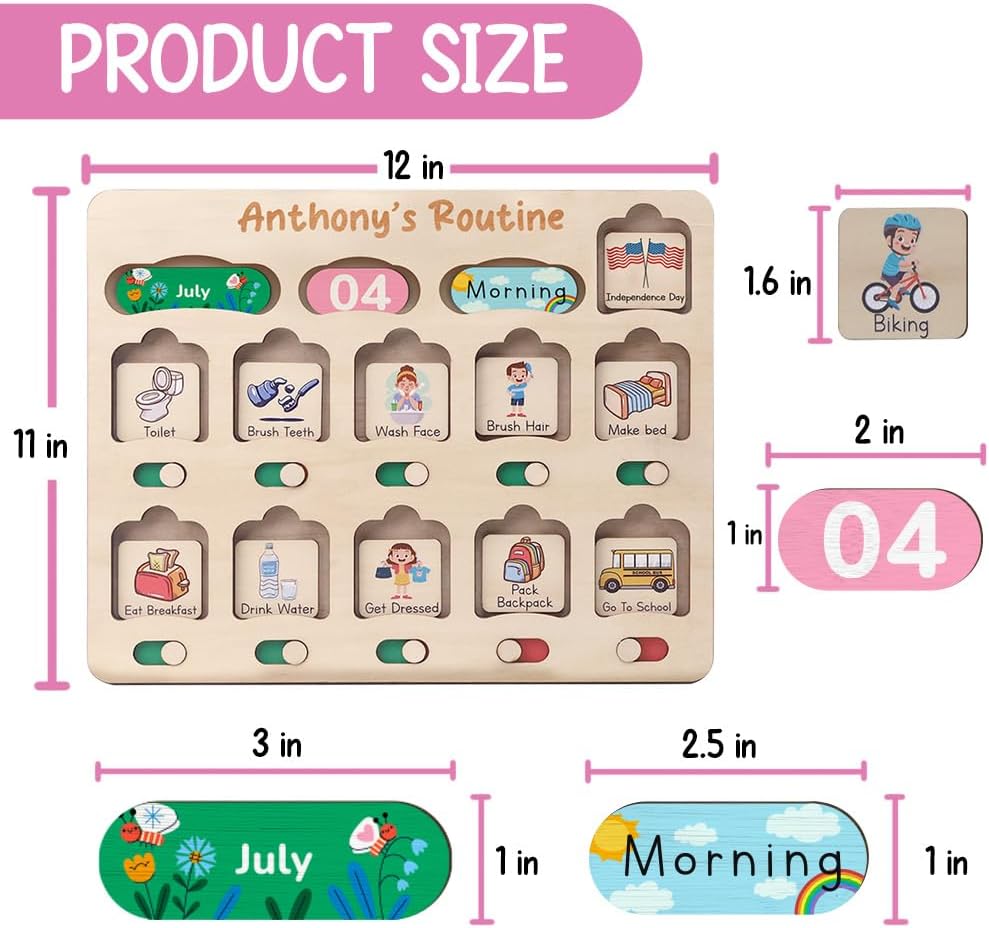 Daily Routine Chart for Kids, Visual Schedule, Routine Chart for Toddlers 3-5, Morning Bedtime Routine Chart for Toddlers, Wooden Chore Chart for Kids