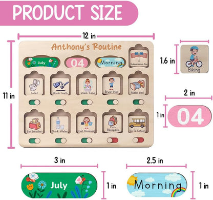Daily Routine Chart for Kids, Visual Schedule, Routine Chart for Toddlers 3-5, Morning Bedtime Routine Chart for Toddlers, Wooden Chore Chart for Kids
