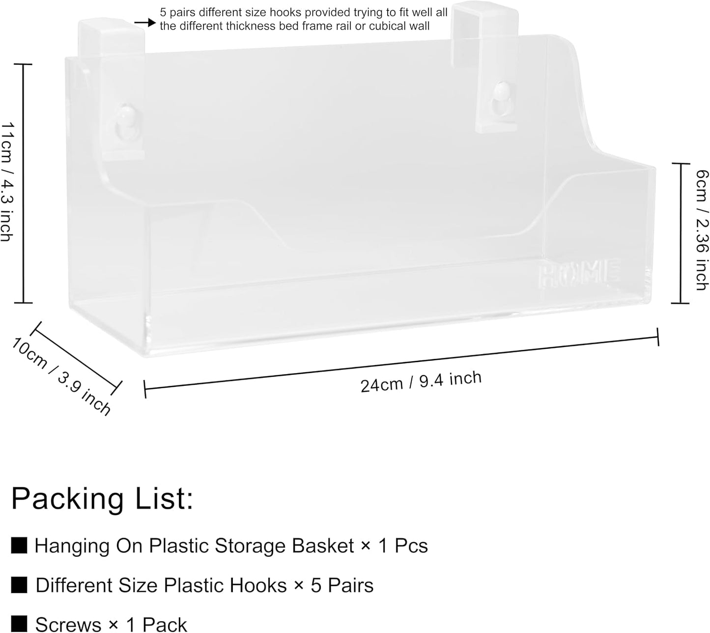 Bedside Caddy Hanging Storage Basket Little Size Plastic Beside Shelf Hang-on Storage Organizer for Collage Dorm Bunk Bed,Changing Table - Bedroom Essentials for Phone,Mini Speaker,Tissues (White)