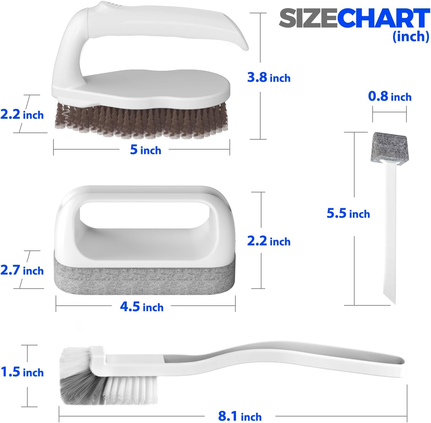 Holikme 7 Pack Cleaning Brush Scrub Brush Kitchen Brush for Floor,Green | Deep Cleaning Brush Set, Scrub Pads with Scraper Tip for Pool Walls, Bathroom, Grout, Floor, Bike, Tub, Shower