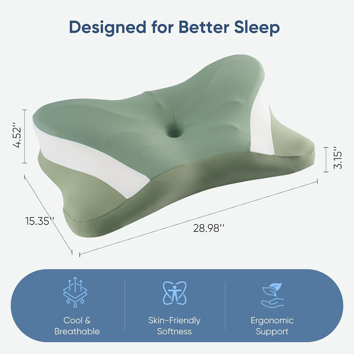 Sweetcrispy Cervical Pillow for Neck Pain Relief, Cooling Memory Foam