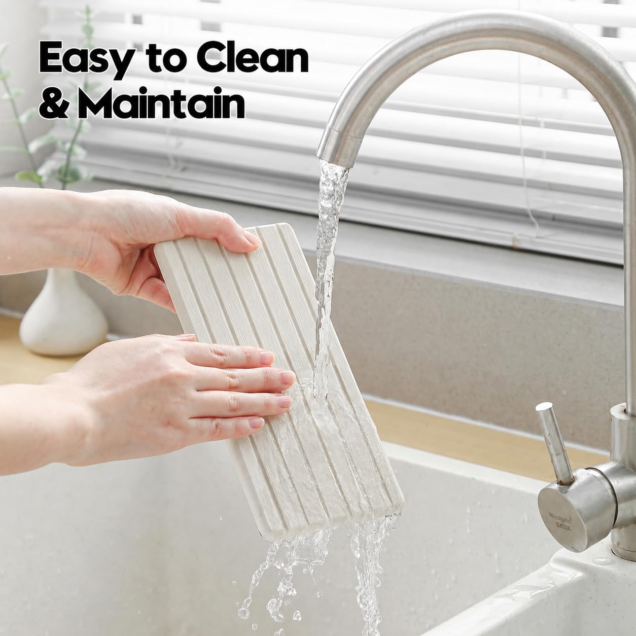 3 Pack Water Absorbent Diatomite Coasters, Stone Drying Mat for Kitchen Counter, Bathroom Sink Organizer Tray, Compact Vanity Rack, Soap Holder Caddy, Faucet Splash Guard, White 8"x3.8"