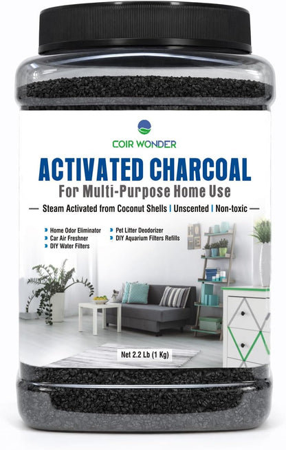 Coir Wonder Activated Charcoal Odor Absorber – 2.2 Lb – Coconut Shell Carbon Granules – Natural Air Purifier for Home, Car, Closet, Fridge, Shoes, Gym Bags, Trash Areas – Room Deodorizer