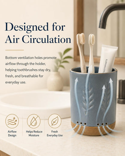 LYEOBOH Ceramic Toothbrush Cup, Cute Toothbrush Holder with Drainage White | Farmhouse Toothbrush Container, Countertop Toothbrush Organizer, Toothbrush Storage for Bathroom Vanity & Countertop