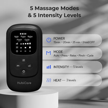 HubiCare Cordless Calf and Feet Massager with Heat and Air Compression for Circulation and Pain Relief, 5 Modes with 5 Intensities, Reduce Swelling, Muscles Relaxation Device (Black)