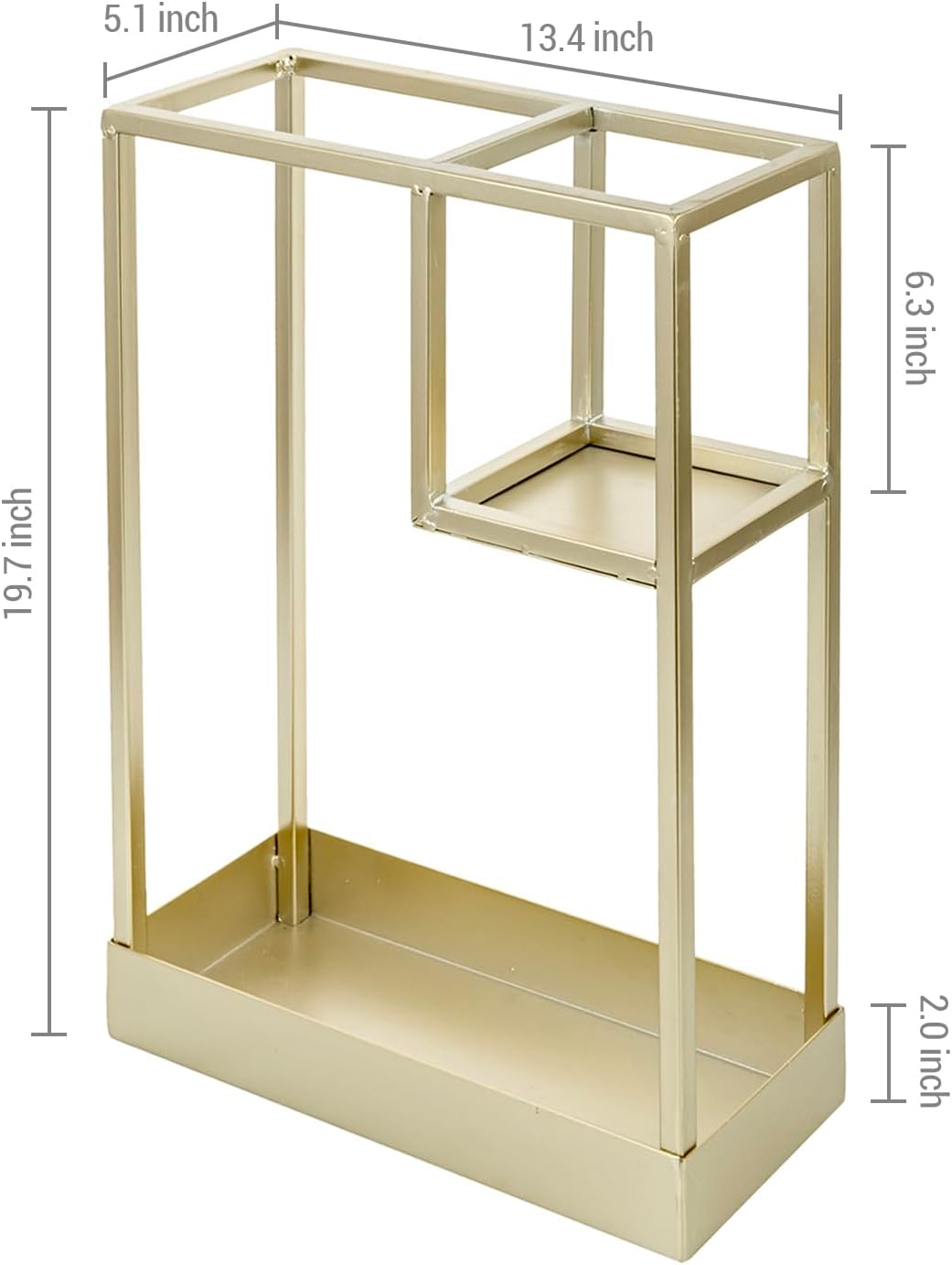 MyGift 20 Inch Brass Tone Metal Umbrella Stand with Drip Tray | Freestanding Rain Gear Storage - Long Short Umbrellas Canes Walking Sticks Entryway Lobby Office Floor Standing Drip Catcher