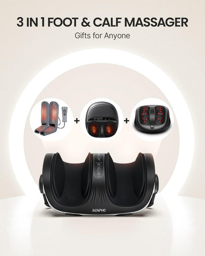 RENPHO 4-in-1 Customizable Electric Shiatsu Foot & Calf Massager with Heat | 3 Modes & 4 Levels Compression Massage for Tired Feet, 3 Modes Timing, FSA Eligible HSA, Gifts for Women & Men, Size 14