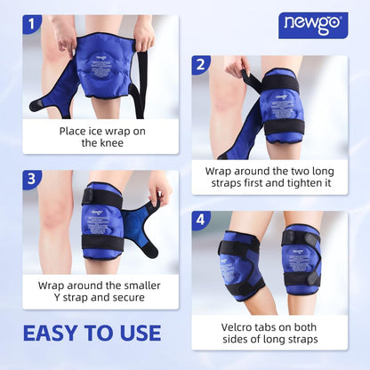 NEWGO Knee Ice Pack Wrap, 360° Full Wrap, Blue | Y-shaped Strap Stays Put, Reusable for Knee Replacement, ACL, Arthritis, Swelling, and Sports Injuries, 21.7" x 9.8"