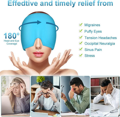AOOWU Migraine Relief Cap, Reusable Soothing Headache Cap, Odorless Cooling Gel Ice Hat, Ice Pack Head Wrap, Hot and Cold Therapy, Cold Face Mask for Tension Stress Hangover Sinus Puffy Eyes, Blue