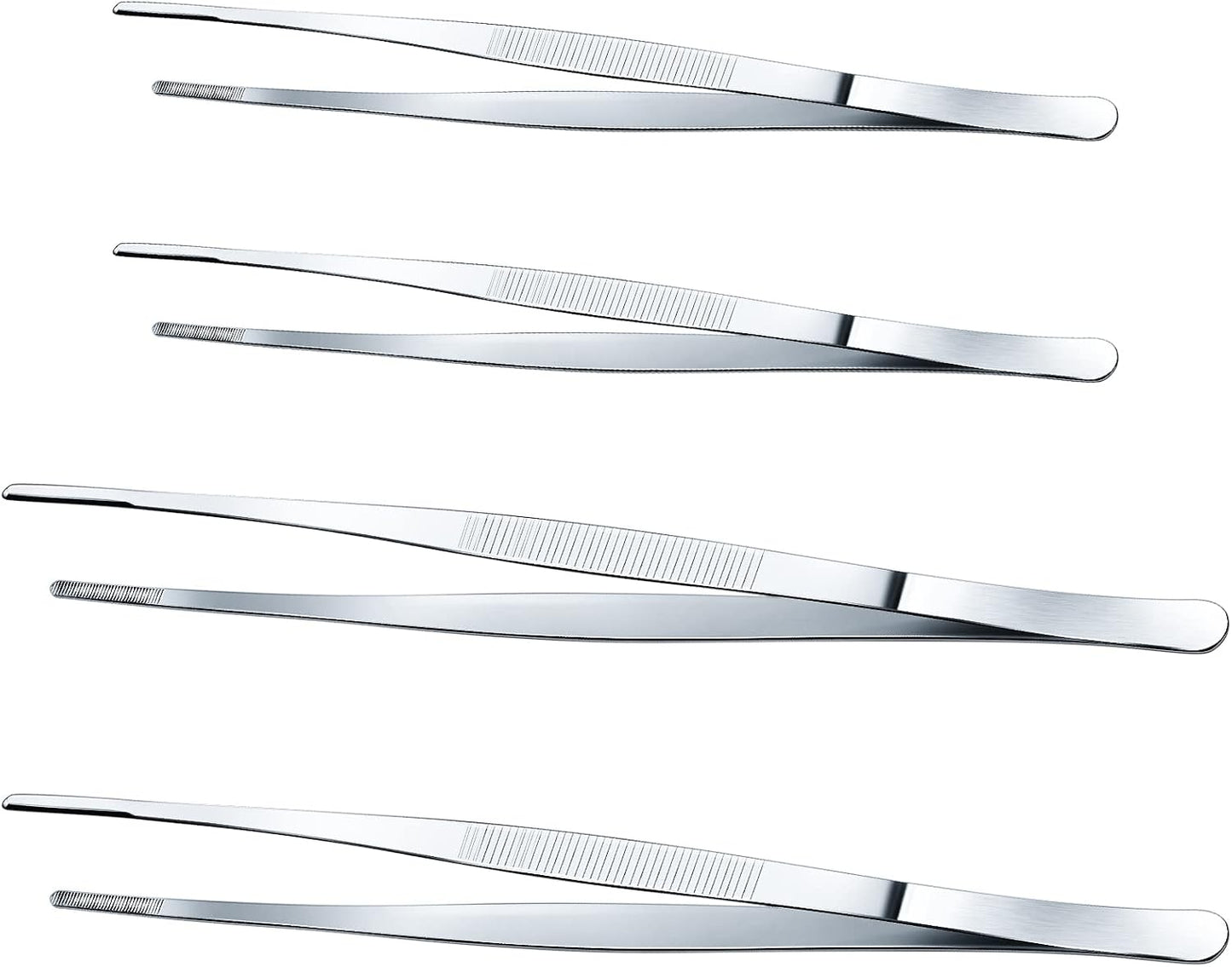 Yaomiao 4 Packs Bar Tweezers Long Garnish Tongs Bar Tweezers Stainless Steel Korean Bbq Tongs for Bartender Cocktail Cooking Food(Silver,8 Inch)